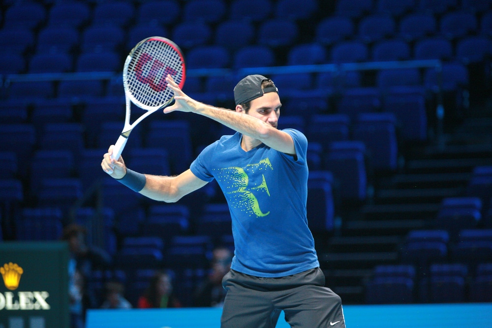 Swiss tennis star Roger Federer takes part in a training session for the ATP World Tour Finals in London, UK, 3 November 2013.