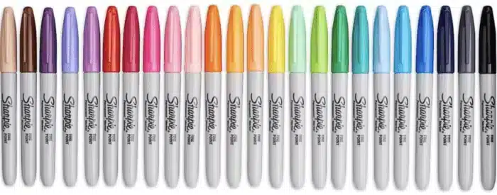 Row of colorful Sharpie markers